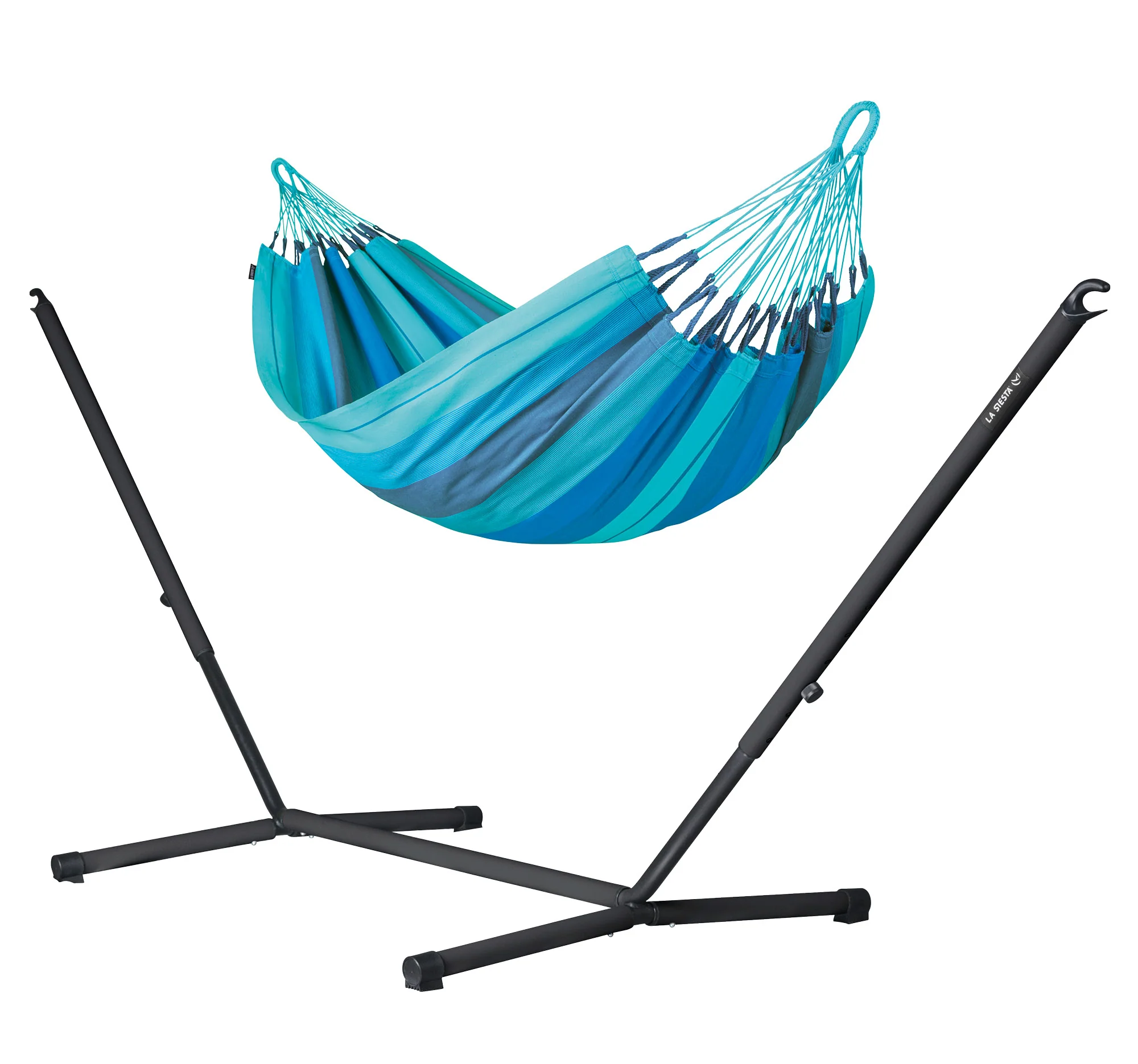 Nautico Organic Anthracite Lagoon - Single Size Hängematte aus Bio-Baumwolle mit Gestell aus verzinktem Stahl