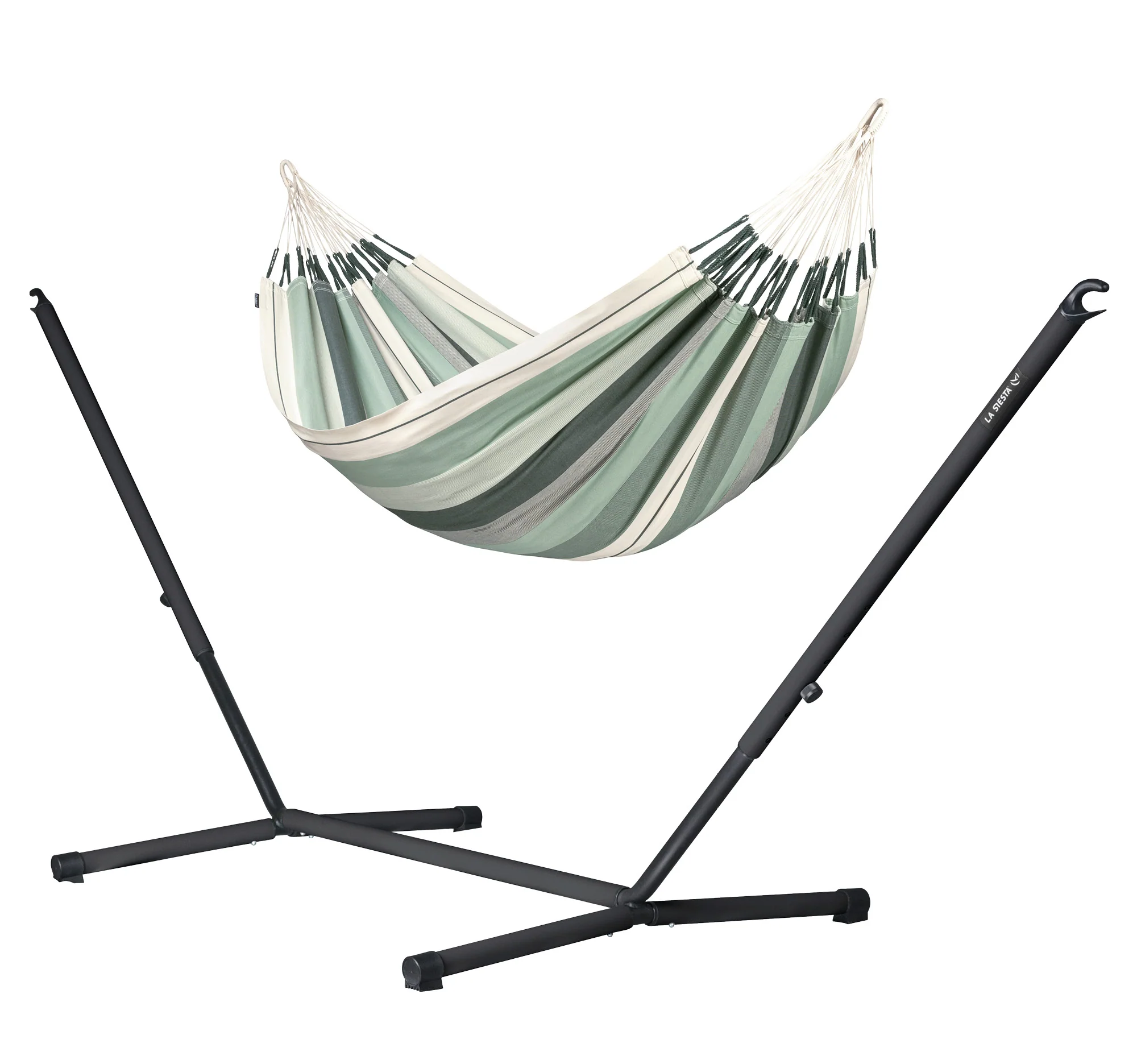 Nautico Organic Anthracite Olive - Double Size Hängematte aus Bio-Baumwolle mit Gestell aus verzinktem Stahl
